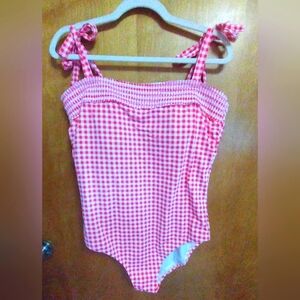 Lands End Draper James  White and Red Gingham One Piece Swimsuit